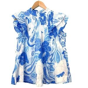 J.Marie Pleated Ruffle Top Size Small Coastal Grandma Boho Preppy Quiet Luxury